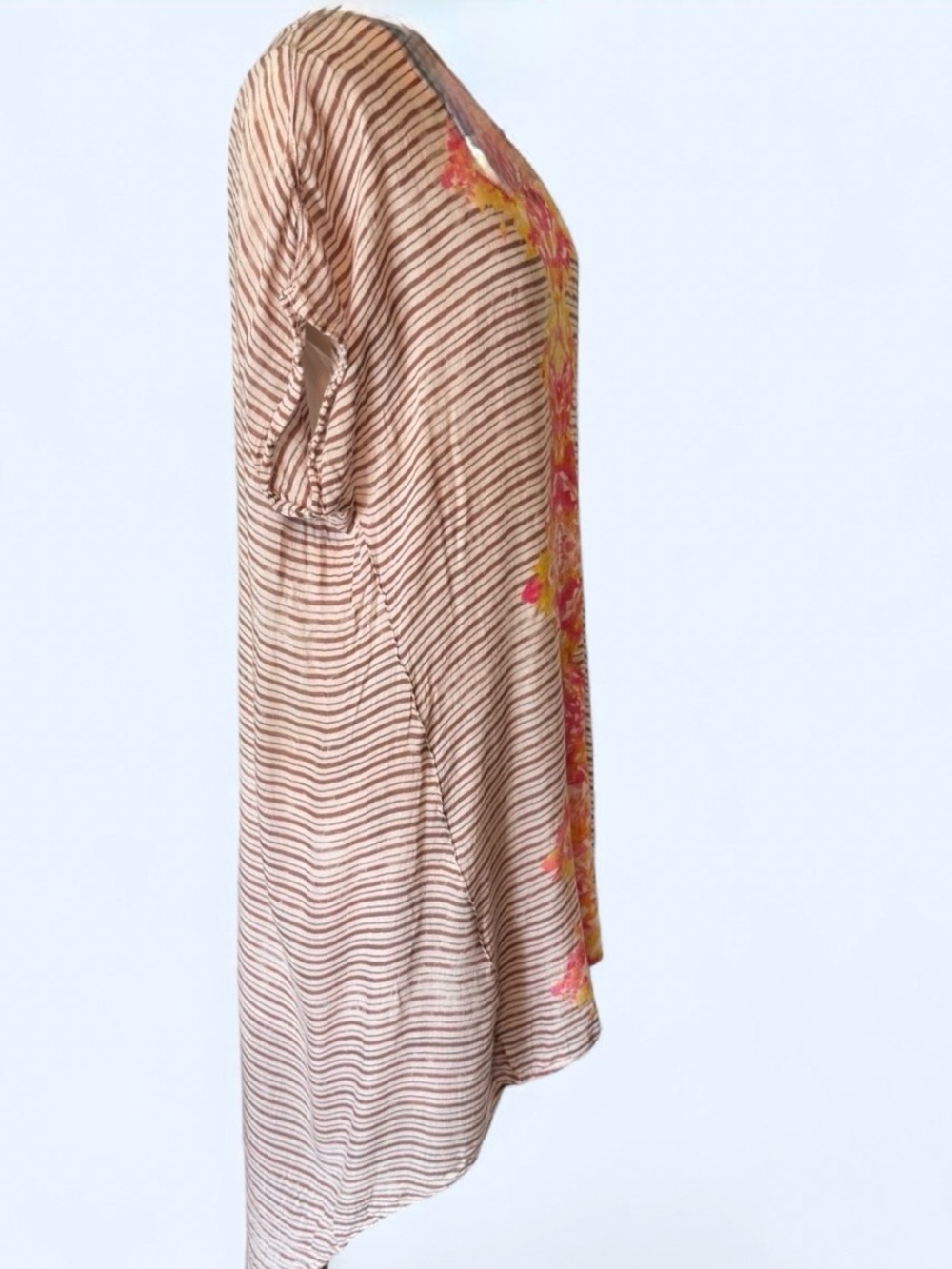 Free People Beige Striped dress with Pink & Yellow Floral Center lining snaps in - Picture 3 of 12